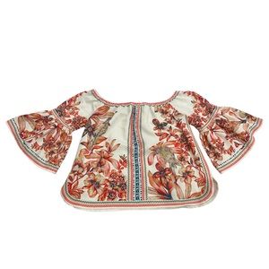 Jealous Tomato Women's Boho Floral Off the Shoulder 3/4 Bell Sleeve Blouse/Top